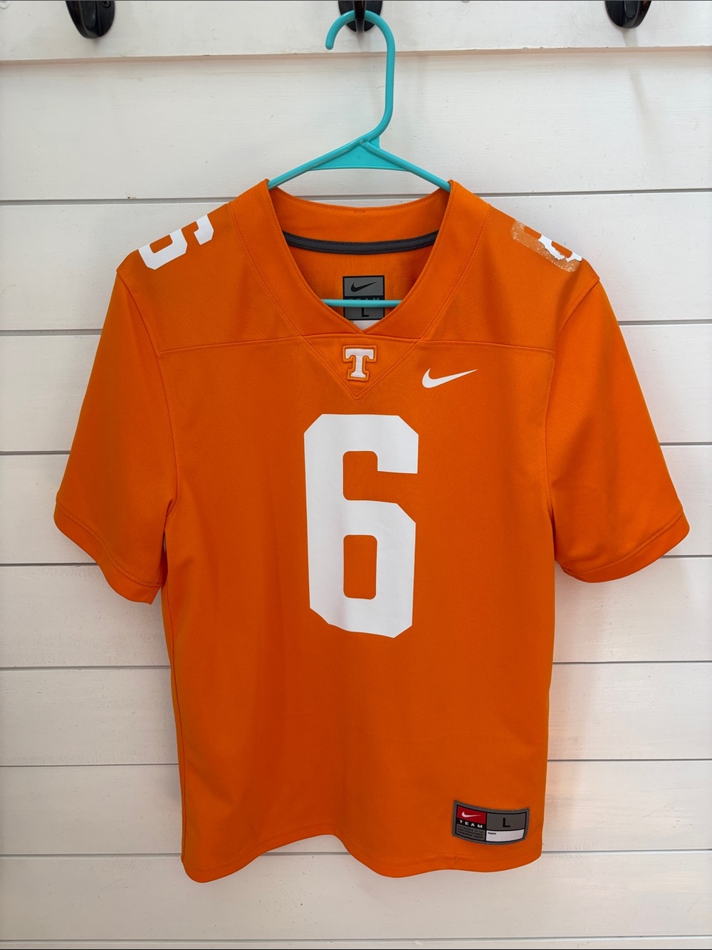 Nike Orange Football Jersey with White #6 and T Logo